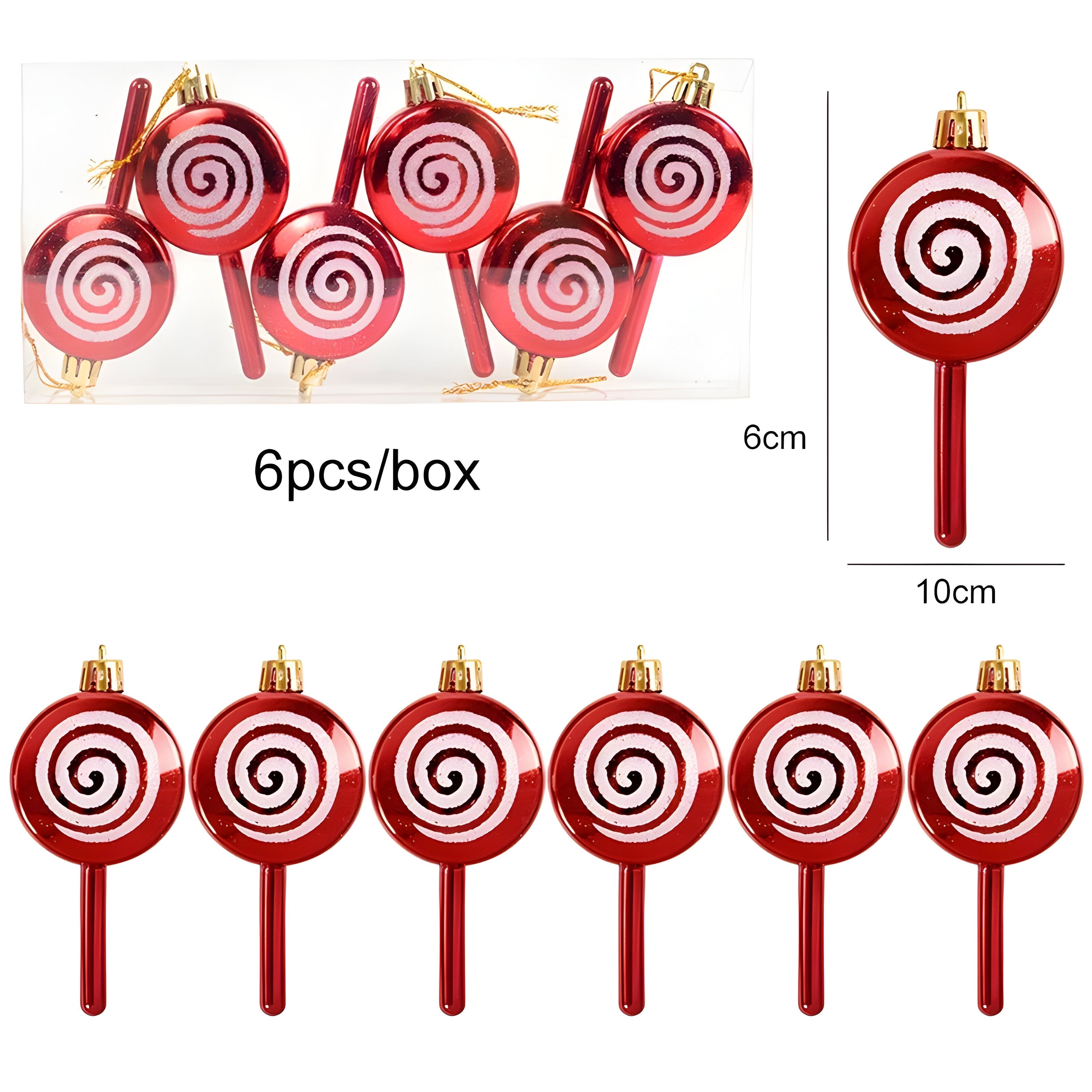 Sternenklar | Set med 6 julprydnader – festliga röda godis- och snöflinge-dekorationer
