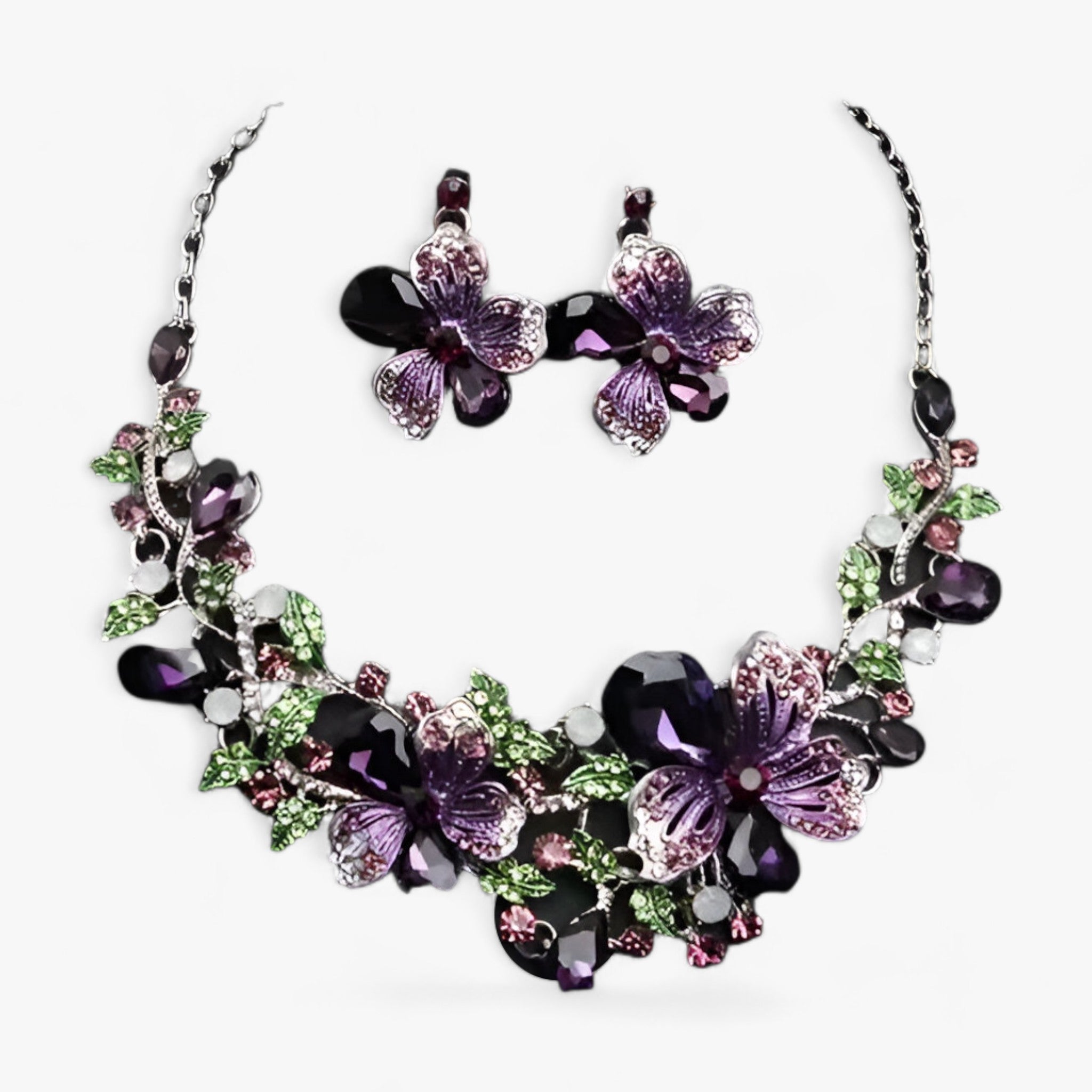 LUNA | Brudsmycken - Framhäva din skönhet med ett emaljerat blomsterhalsband och örhängen